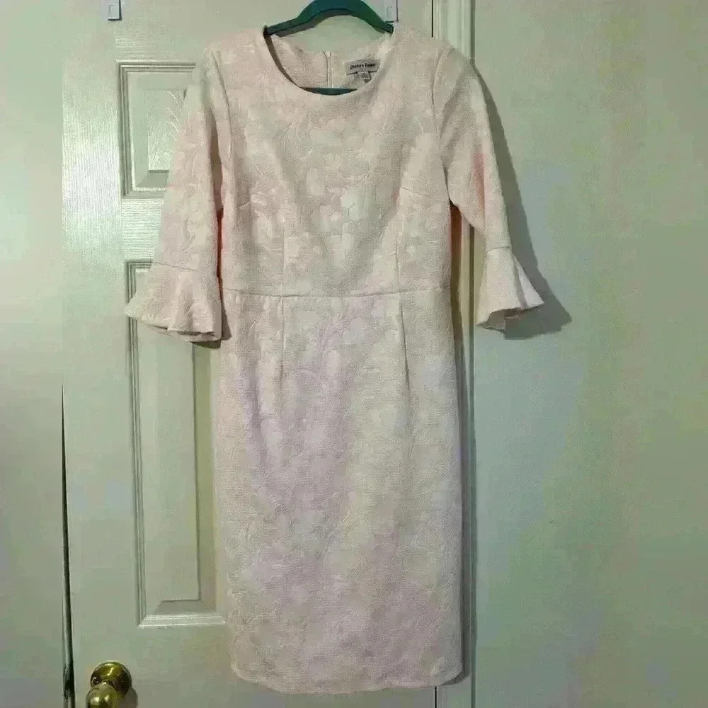 Shelby and Palmer light pink midi dress with 3/4 bell sleeves - Picture 1 of 6